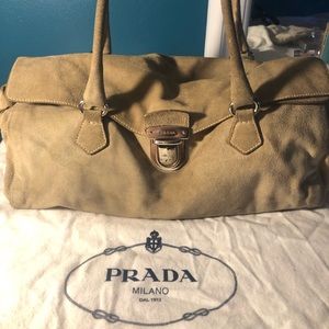 PRADA Suede Camoscio Easy Shoulder Bag in Sabbia